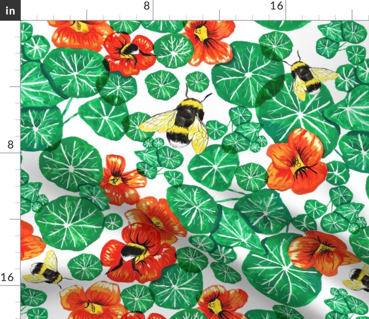 Bee Garden Lily Pad French Country Spring Nasturtium Floral Botanical Bumblebee Custom Printed Fabric by Spoonflower Various Fabrics by the Yard or Fat Quarter